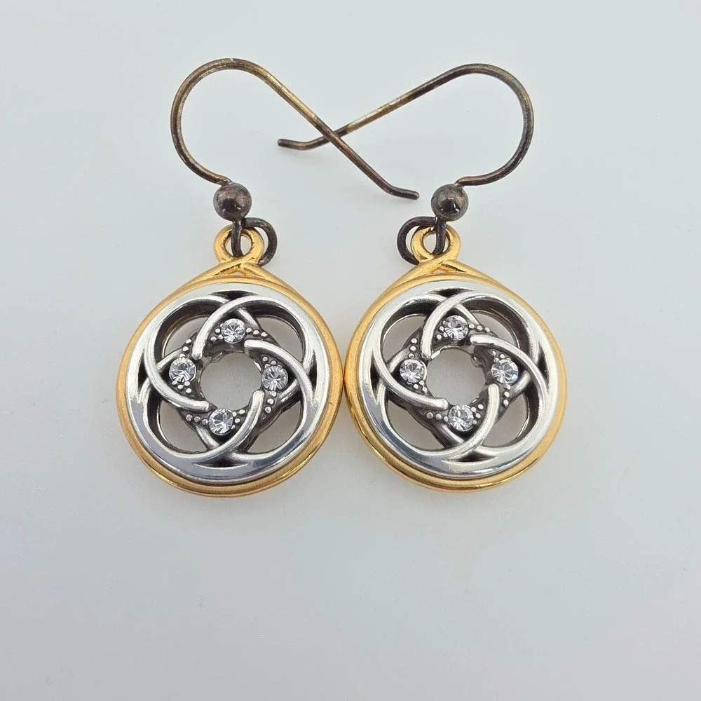 BRIGHTON Celtic Dara Knot Earrings Crystal Accents Silver & Gold Plate 1.5